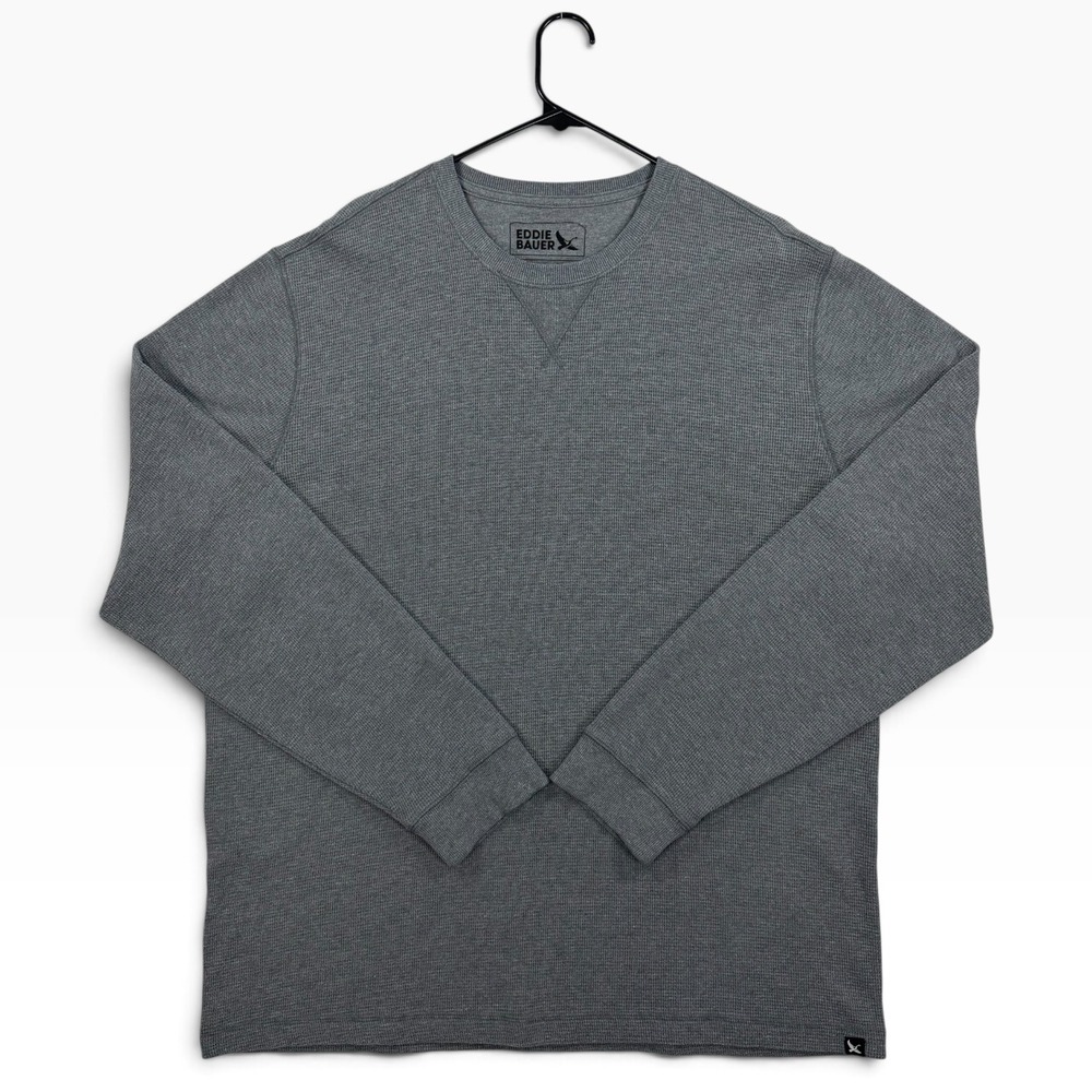 Eddie Bauer Men's Tall XL Thermal Waffle Knit Crewneck Gray Long Sleeve